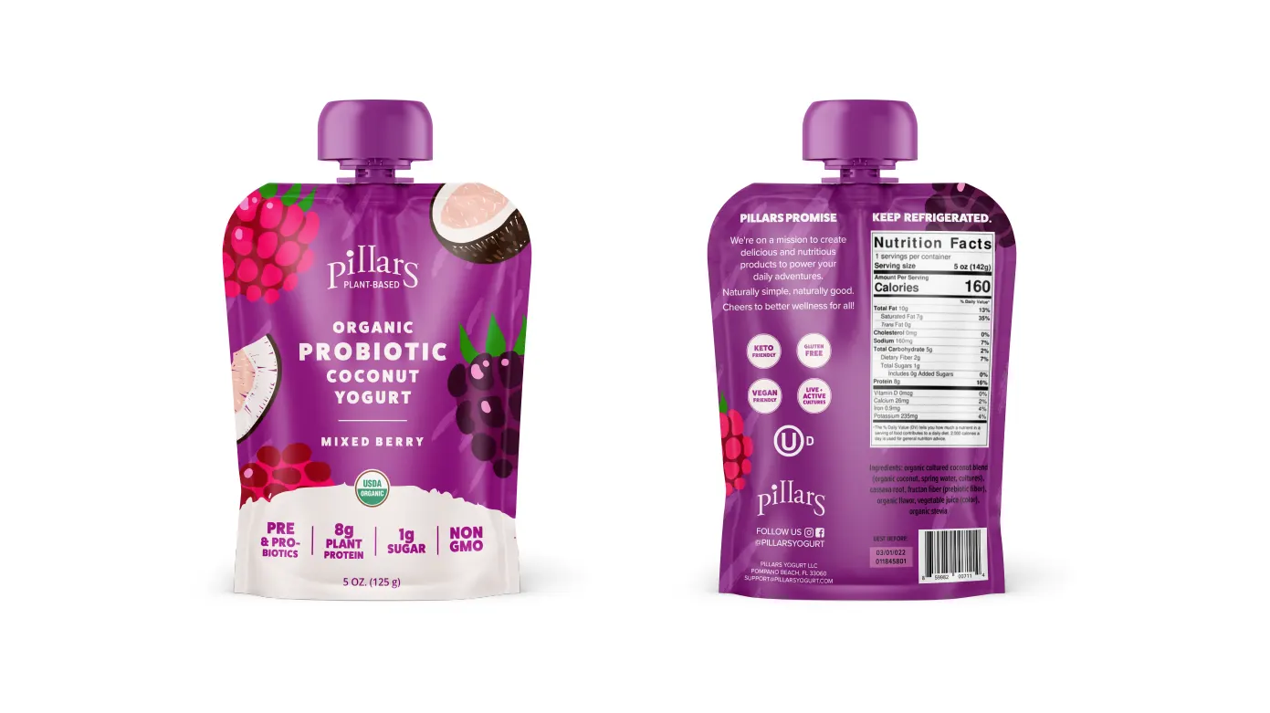 Front and back of Pillars mixed berry bottle design