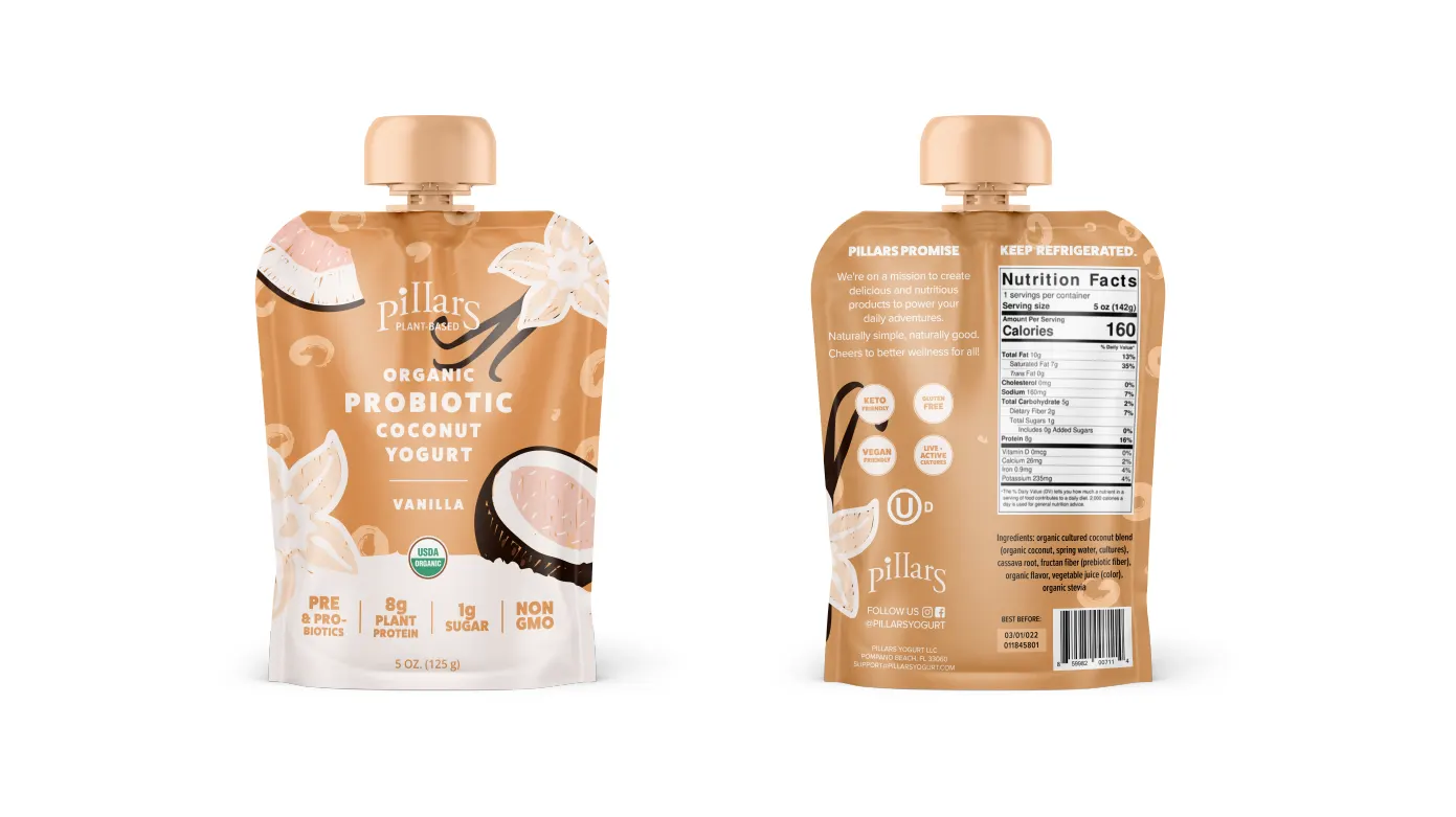 Front and back of Pillars vanilla bottle design