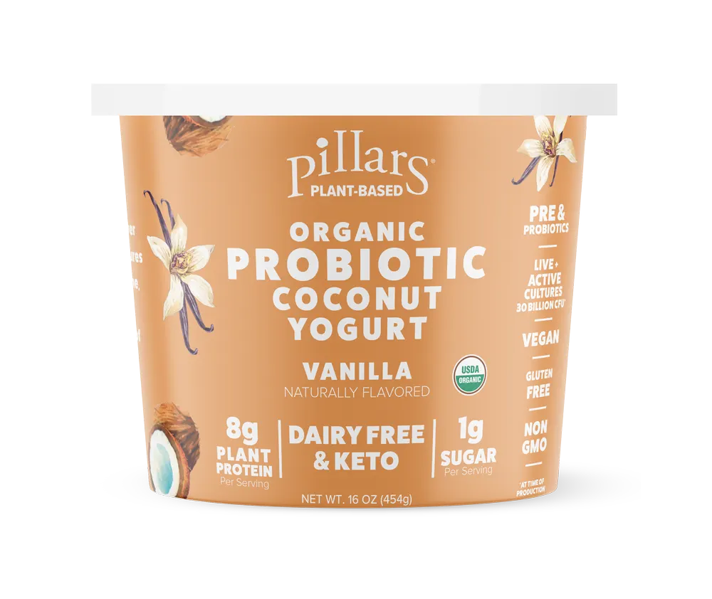 Pillars plant-based Vanilla yogurt cup packaging