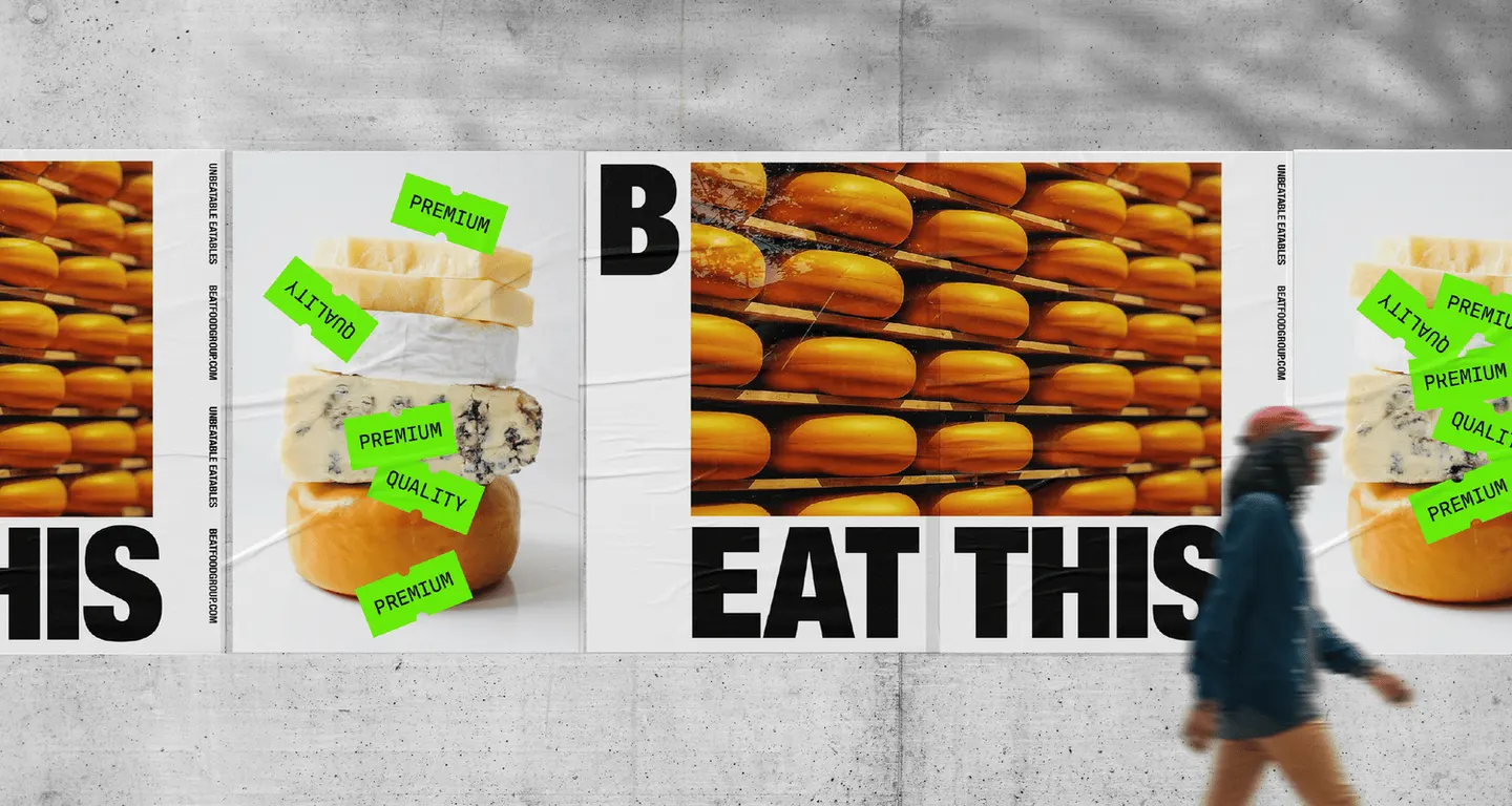 BEAT campaign panels pairing food photography with bold EAT THIS typography