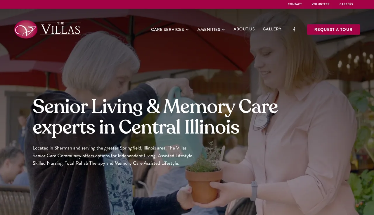 After: redesigned Villas website with clear senior living and memory care navigation