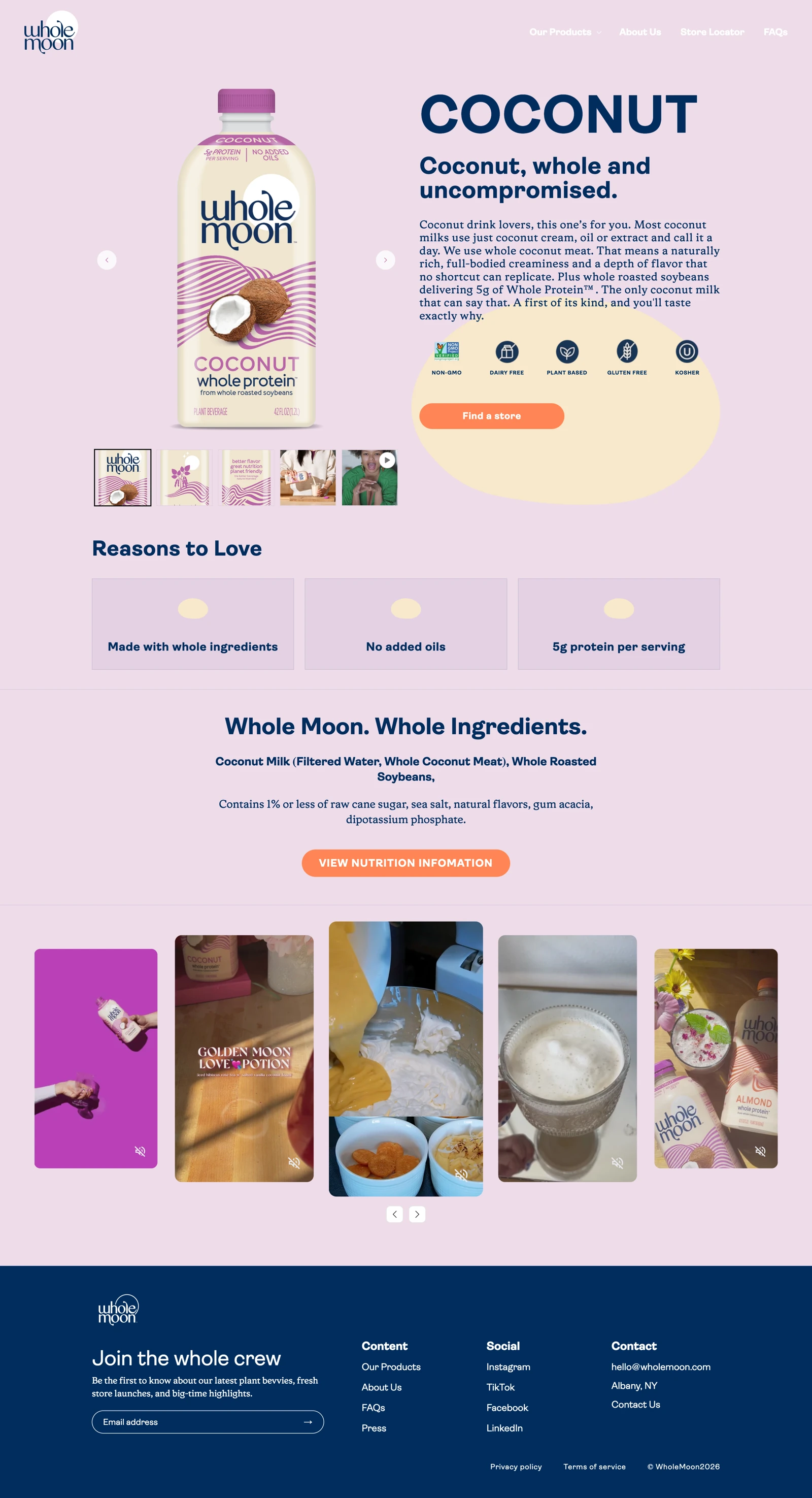 Full WholeMoon Coconut website design